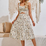 Fashion Printed Cutout Sleeveless Casual Dress