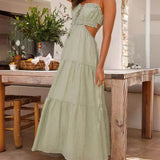 Hollow Sleeveless Pleated Patchwork Full Hem Dress