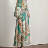 Hand-Painted Printed V-Neck Waist Midi Dress