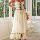 Elegant Off-Shoulder Strap Patchwork Dress