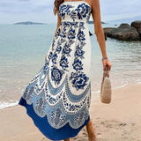 Floral Ethnic Print Back Smocked Loose Miaxi Dress