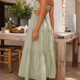 Hollow Sleeveless Pleated Patchwork Full Hem Dress