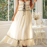 Elegant Off-Shoulder Strap Patchwork Dress