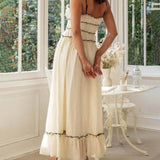 Elegant Off-Shoulder Strap Patchwork Dress