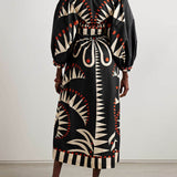 Unique Coconut Jungle Print Puff Sleeve Long Midi Dress