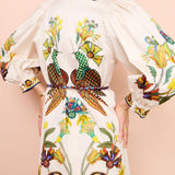 Exquisite And Fun Printed Puff Sleeves Loose Casual Midi Dress