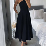 Exquisite One-Shoulder Corsage Midi Dress