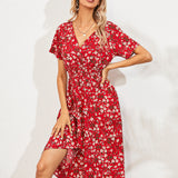 Fashion Casual Small Floral Short-sleeved Midi Dresses