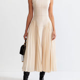 Unique Pleated Paneled Sleeveless Midi Dress