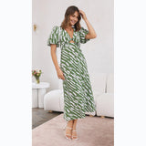 Printed V-Neck A-Line Midi Dress for a Fresh Style
