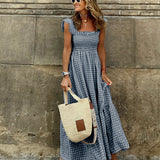 Plaid Ruffled-Sleeve Smocked Maxi Dress