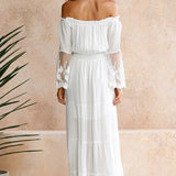 Shoulder Maxi Dress: Embroidered Off Lace Flared Sleeve