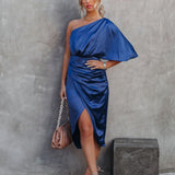 One Shoulder Midi Dress: Drape Asymmetric