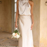 Curve Satin Ruched Halter Neck Maxi Dress In Orchid