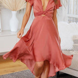 Sage Satin  Maxi Wrap Dress: Twist-Front Cutout