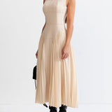 Unique Pleated Paneled Sleeveless Midi Dress