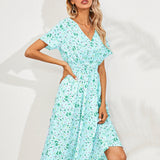 Fashion Casual Small Floral Short-sleeved Midi Dresses