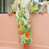 Unique Print Lantern Sleeve Cream Cardigan Style Shirt Dress