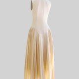 Unique Pleated Paneled Sleeveless Midi Dress