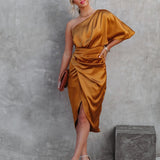 One Shoulder Midi Dress: Drape Asymmetric