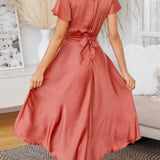 Sage Satin  Maxi Wrap Dress: Twist-Front Cutout