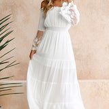 Shoulder Maxi Dress: Embroidered Off Lace Flared Sleeve