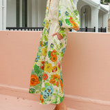 Unique Print Lantern Sleeve Cream Cardigan Style Shirt Dress
