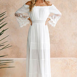 Shoulder Maxi Dress: Embroidered Off Lace Flared Sleeve