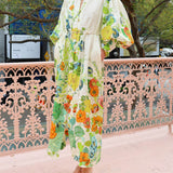 Unique Print Lantern Sleeve Cream Cardigan Style Shirt Dress