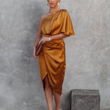 One Shoulder Midi Dress: Drape Asymmetric