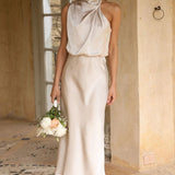 Curve Satin Ruched Halter Neck Maxi Dress In Orchid
