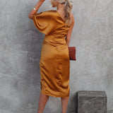 One Shoulder Midi Dress: Drape Asymmetric