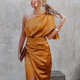 One Shoulder Midi Dress: Drape Asymmetric