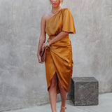 One Shoulder Midi Dress: Drape Asymmetric
