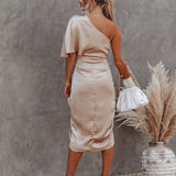One Shoulder Midi Dress: Drape Asymmetric