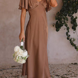 Side Split Midi Dress: Off The Shoulder Flutter Sleeve