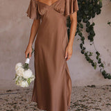 Side Split Midi Dress: Off The Shoulder Flutter Sleeve