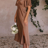 Side Split Midi Dress: Off The Shoulder Flutter Sleeve