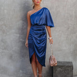 One Shoulder Midi Dress: Drape Asymmetric