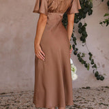 Side Split Midi Dress: Off The Shoulder Flutter Sleeve