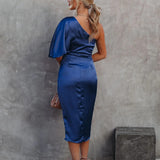 One Shoulder Midi Dress: Drape Asymmetric