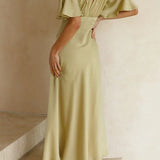Side Split Midi Dress: Off The Shoulder Flutter Sleeve