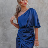 One Shoulder Midi Dress: Drape Asymmetric