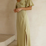 Side Split Midi Dress: Off The Shoulder Flutter Sleeve