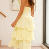 Sexy Chic Strapless Backless Tiered Midi Dress