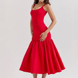 Sexy Low-Waist Bodycon Midi Dress - Scarlet Red