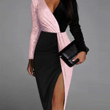Dazzling Two-Tone Party Midi Dress