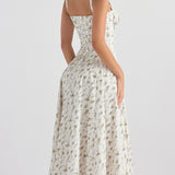 Rose Print Herringbone Slip Dress