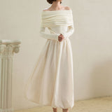 Off-Shoulder Hepburn Style  Midi Dress