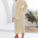 Mountain Vistas Draped Pleated Bell-Sleeve Midi Dress